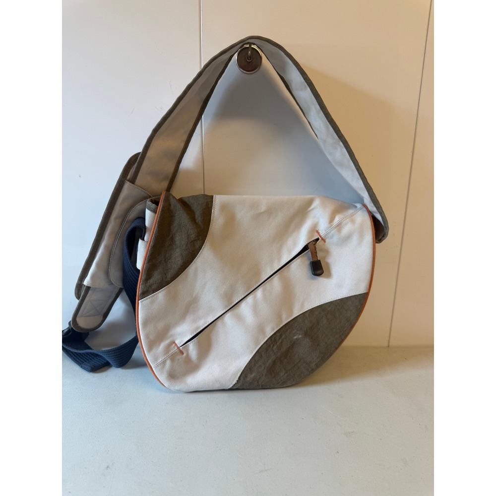 Life is Good Canvas Messenger Bag Cream Olive Green Orange Crossbody Sling